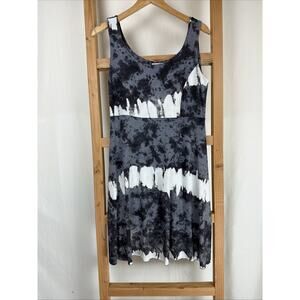 NWT Zen Knits Gray Tie Dyed Scoop Neck A-Line Midi Tank Dress #0880 Size L